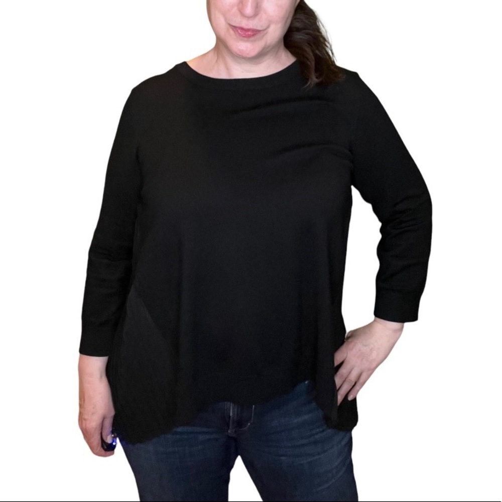 Adrianna Papelli Black Sheer Pleated Back Lightweight Sweater Sz.14